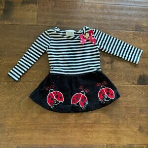 Bonnie Jean Baby Girls 18 Month Dress Black White Striped Ladybugs
